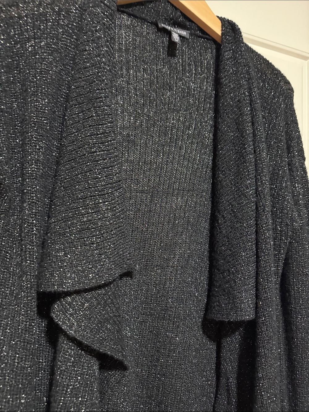 Eileen Fisher black merino lurex Open-Front Draped Cardigan - Picture 3 of 11